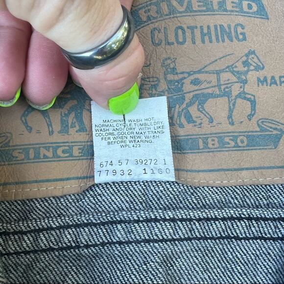 Vintage 80s Levi’s long chore trucker denim jean jacket charcoal SMALL - Picture 6 of 7
